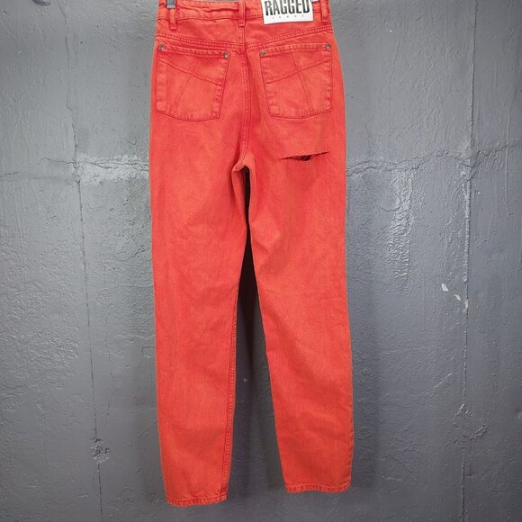 The Ragged Priest Butt Cut Mom Jeans Women's 26 Red Orange Cougar Torn Crop NEW - Picture 6 of 16